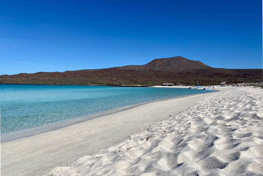 Pristine white sands and turquoise water of uncrowded Playa Isla Coronado in Loreto Bay National Park, Baja California Sur, Mexico