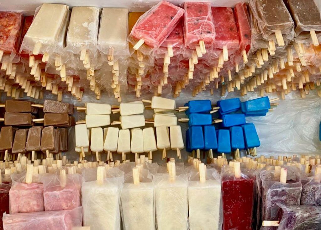 Assorted flavors of tropical paletas popsicles at Michoacana Ice Cream, Loreto Mexico