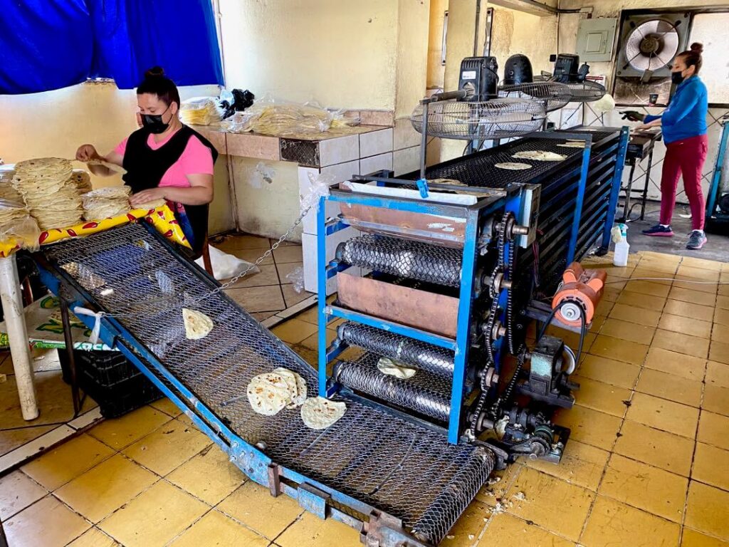 Tortilla making at Tortilleria Harina y Maiz Dulce in Loreto, Mexico