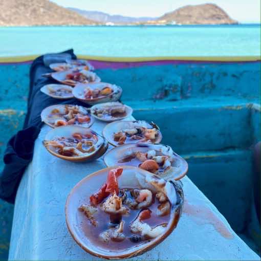 Freshly foraged almejas (clams) ceviche made right on the boat