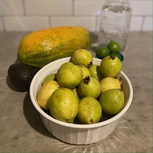 Fresh guava, papaya, key lime from grocery shopping in Loreto