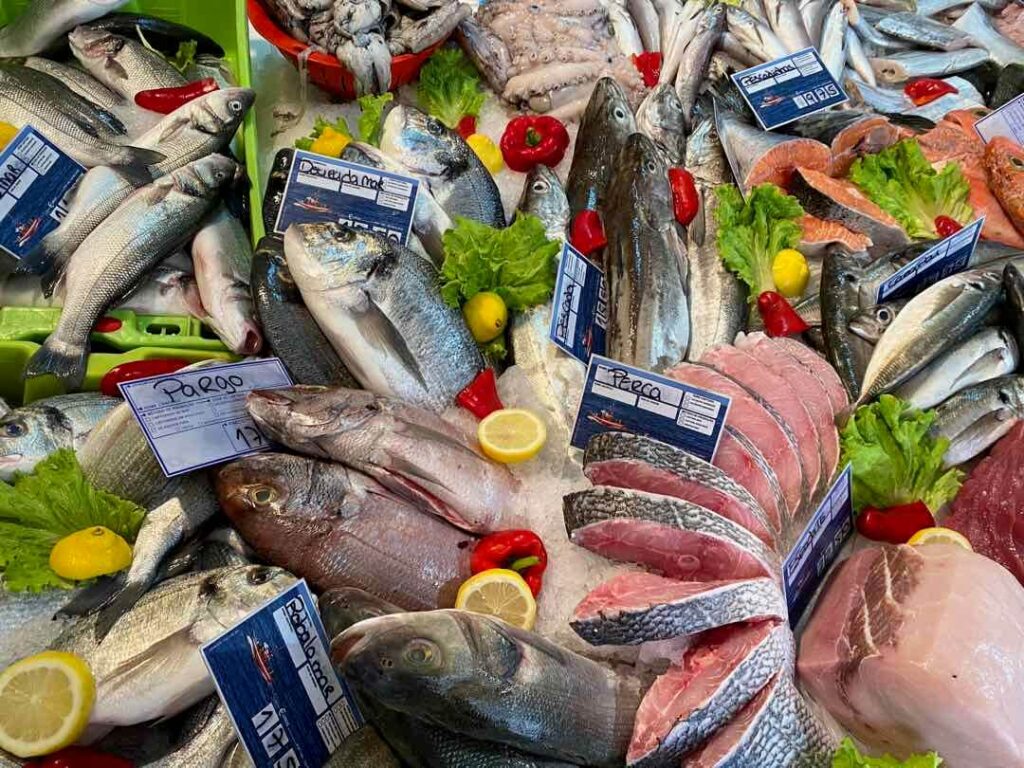 Lisbon's freshest seafood market Peixaria-Sa Fihos with a big variety of fish