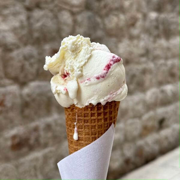 Sichuan pepper cherry ice cream from Gianni in Dubrovnik old town, Croatia