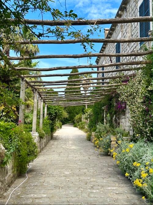 The farm house like residence of Trsteno Asboretum surrounded by flowers and vines in Croatia, 25 minutes from Dubrovnik