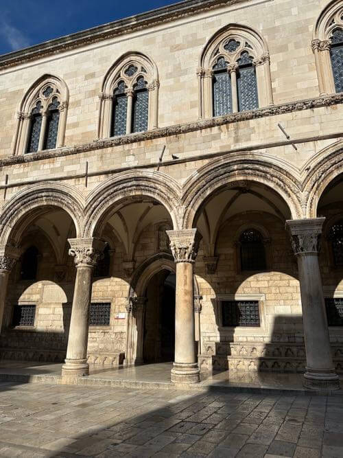Rector's palace with Gothic-Renaissance columns, arches, and windows in Dubrovnik Old Town, Croatia