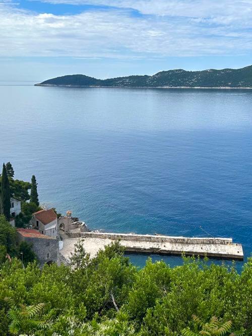 Peaceful sea view of the Elaphiti Islands and Trsteno Marina from Trsteno Arboretum in Croatia, 25 minutes from Dubrovnik