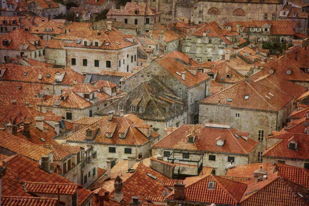 Iconic red orange Terracotta tile roofs of Dubrovnik Old Town, Croatia