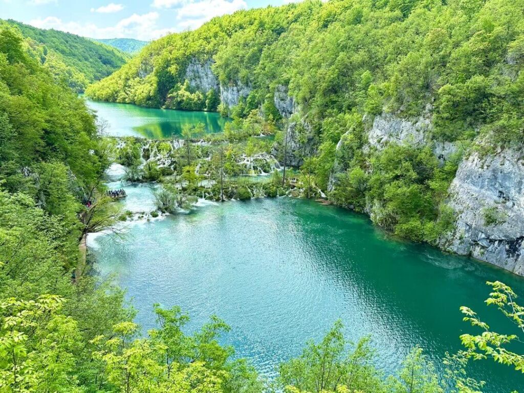 Bird eye view of the Lower Lakes Plitvice Lakes National Park, Croatia from the viewpoint