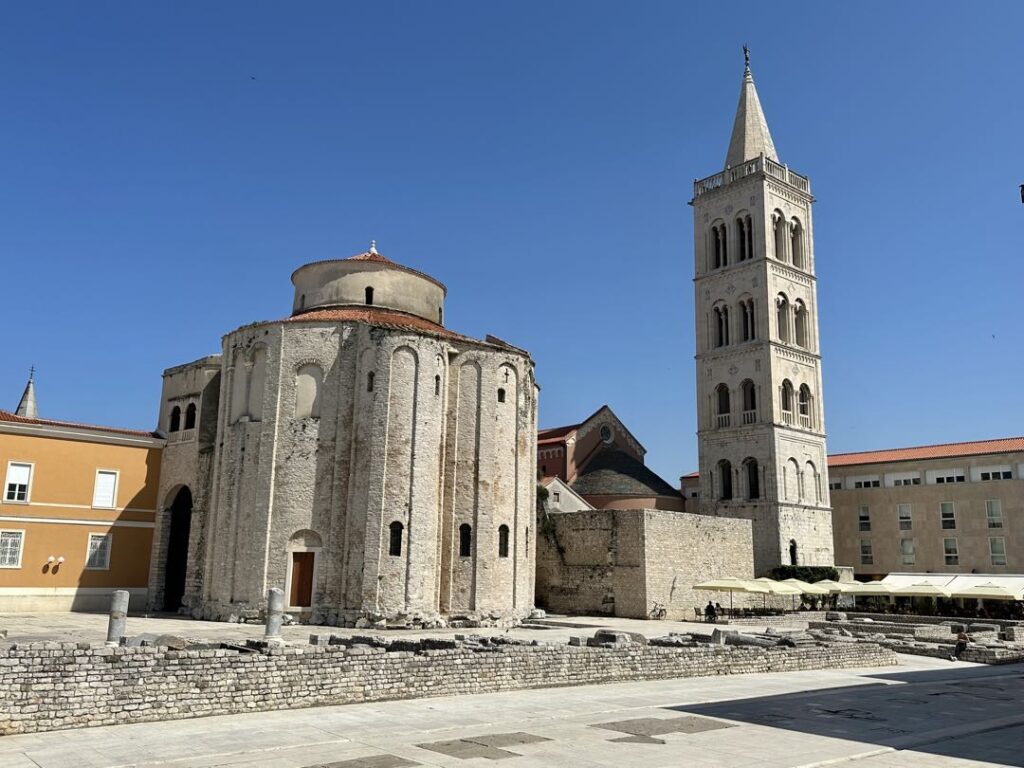 Church of St Donatus, bell tower and Roman ruins in old town Zadar, Croatia