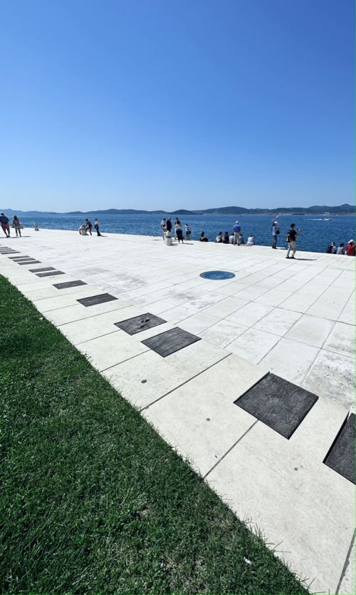 An architectural design of Sea Organ in Zadar, Croatia where the upper seating area is marked as piano keyboard