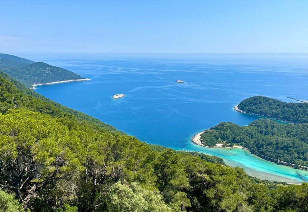 Lookout to Soline channel and Adriatic sea from Mt Montokuc in Mljet National Park, Croatia. Gorgeous water colors