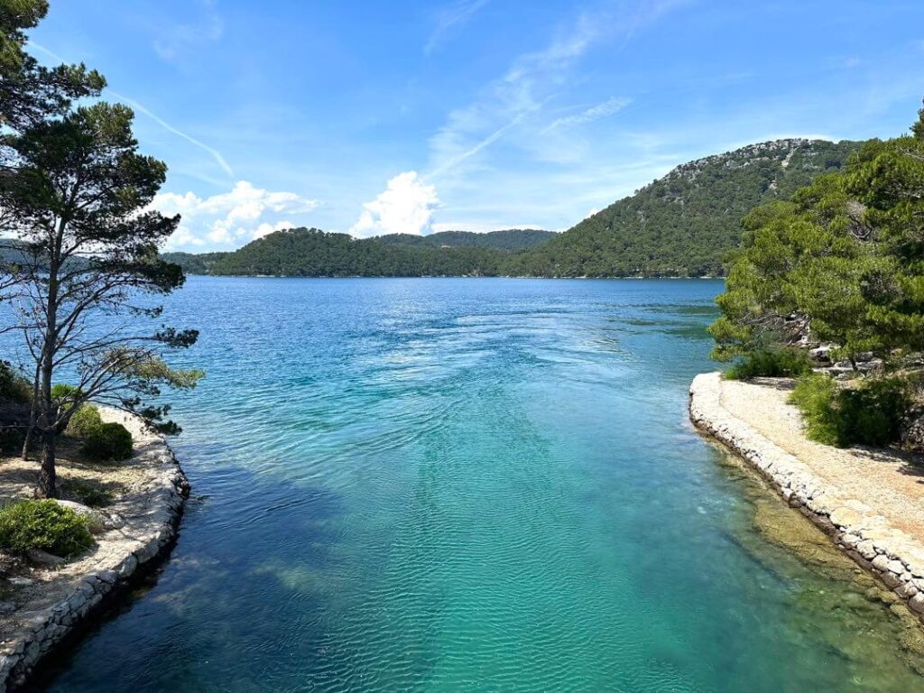 Strong currents at Veliki most, flowing from Soline channel to the Great Lake in Mljet National Park, Croatia