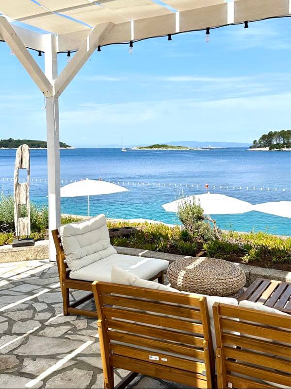 Lounge and private sea swimming area from Hotel Odisej in Mljet island, Croatia