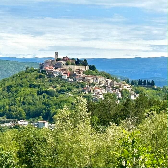 Motovun village on the top of a hill in the valley in Istria Croatia