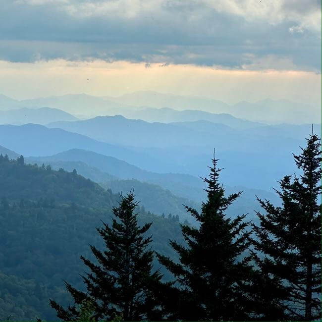 Layered ridges of the blue ridge mountains between Asheville and Great Smoky Mountain National Park in North Carolina