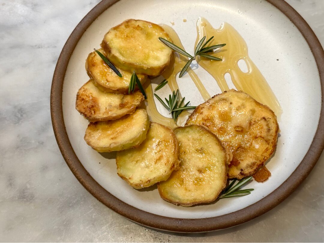 Cúrate's berenjenas con miel, fried eggplant drizzled in honey rosemany in Asheville, North Carolina